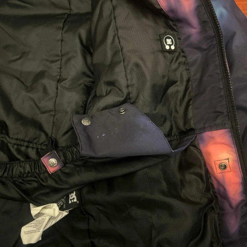 DC Girls Black Ski Jacket with Pink & Blue Tie-Dye Accents - Picture 4 of 5